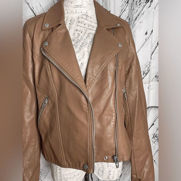 Blank NYC Good Vibes Faux Leather Moto Jacket Camel Color L - Picture 2 of 8